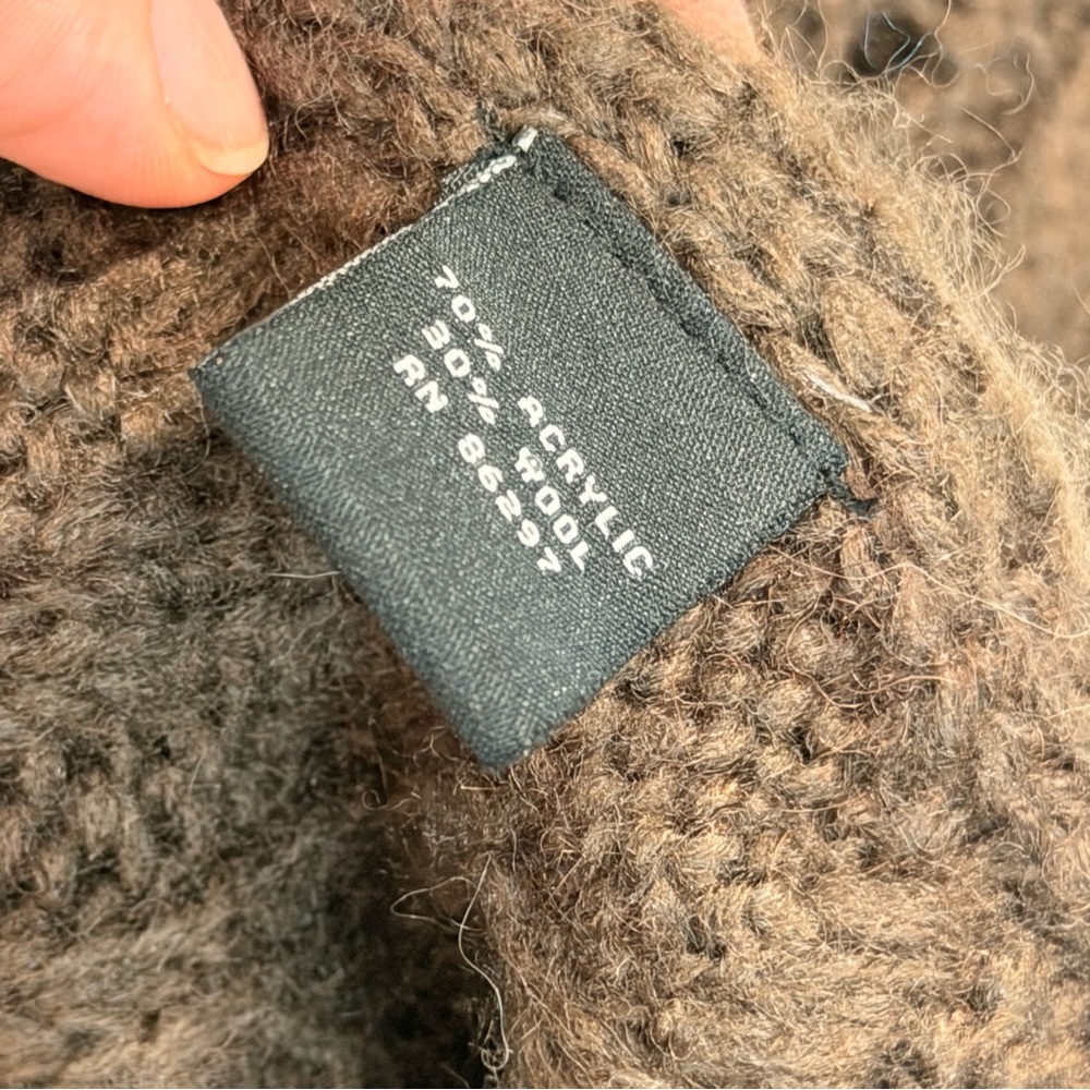 BCBGmaxazria Wool Blend Poncho Sweater Brown Open Knit Front Pockets Size S/M - Picture 4 of 6